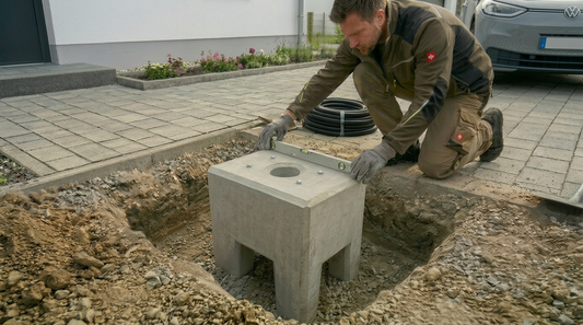 Prefabricated concrete foundation specially designed for Mennekes Amtron 4You, 4Business base