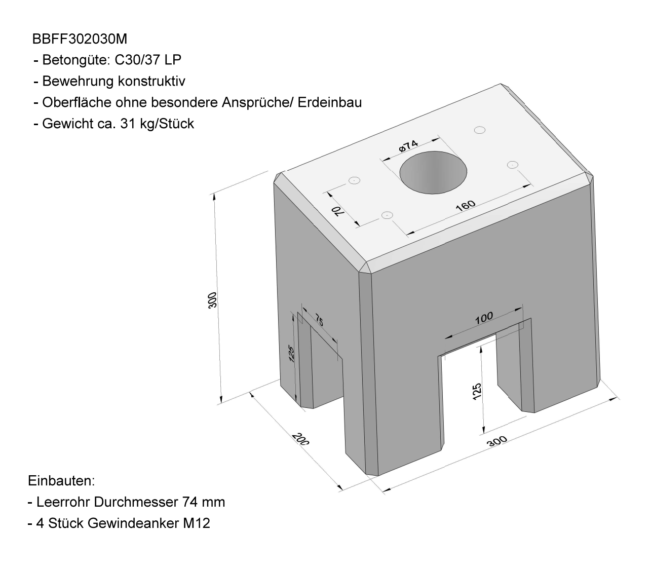Prefabricated concrete foundation specially designed for Mennekes Amtron 4You, 4Business base