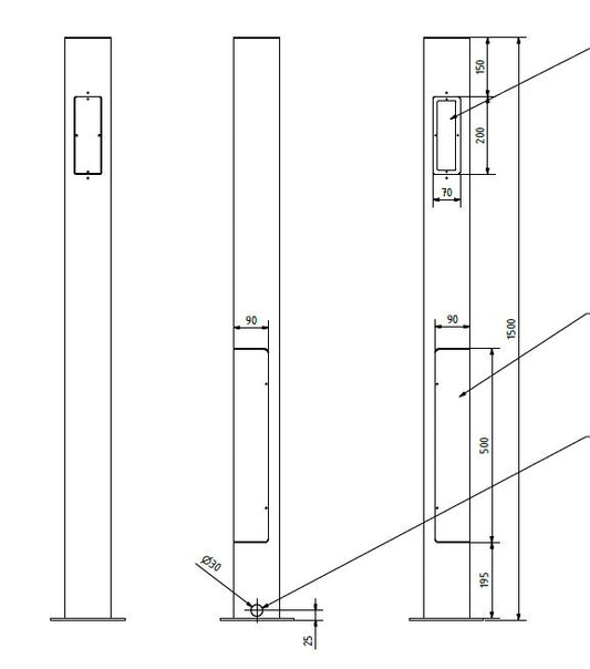 Individual stele with 2 assembly openings and large service flap