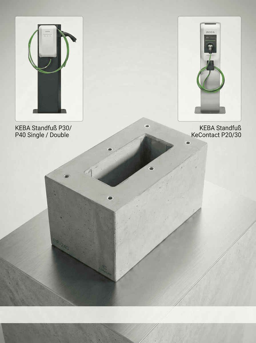 Prefabricated foundation specifically for KEBA stand KeContact P20 / P30 / P40 charging station (Keba 131813, 89735,90786,131771,131813)