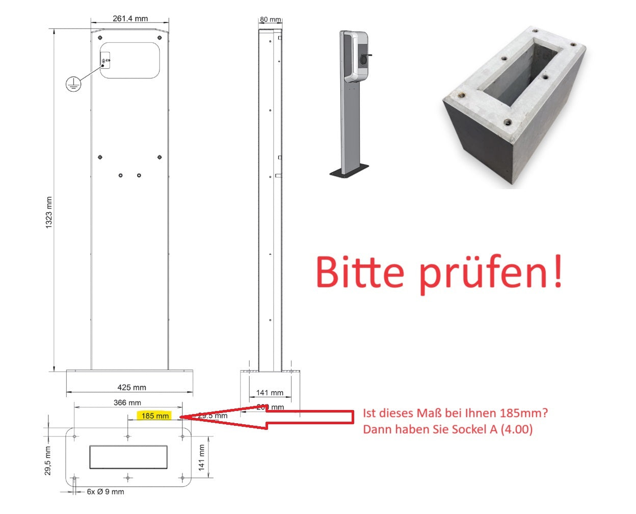 Prefabricerat fundament speciellt för KEBA-piedestal KeContact P20 / P30, laddningsstolpe (89735,90735)