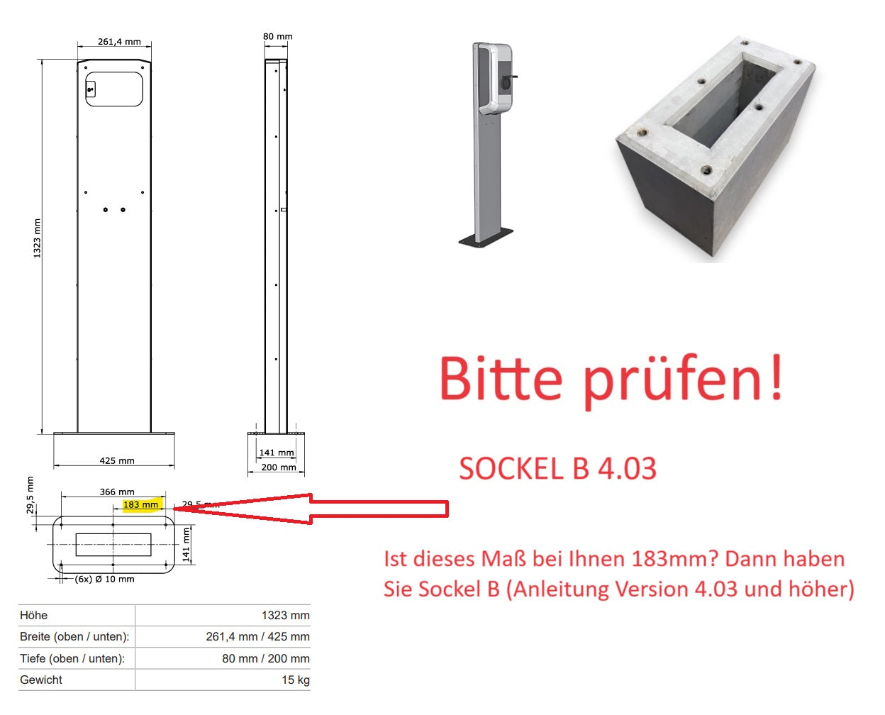 Prefabricated foundation especially for KEBA stand KeContact P20 / P30, charging station (Keba 89735,90786)