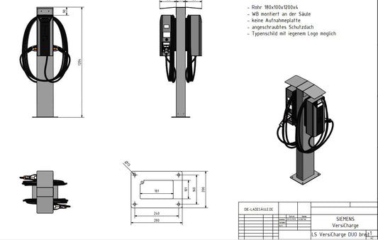 Charging station suitable for Siemens VersiCharge AC Wallbox (all versions) with roof - stand - base
