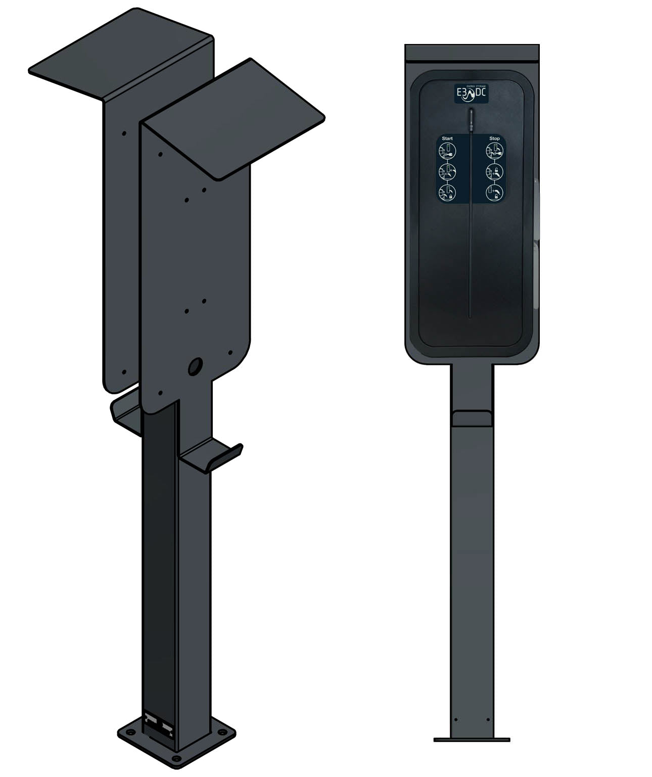 Double charging station suitable for 2x E3/DC multi connect wallbox with roof and cable holder | Stand | Pedestal | Stele | Base