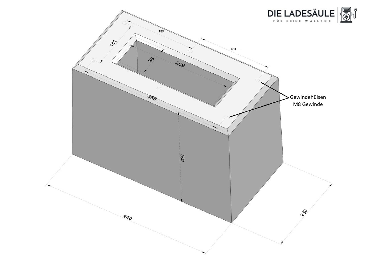 Prefabricated foundation specifically for KEBA stand KeContact P20 / P30 / P40 charging station (Keba 131813, 89735,90786,131771,131813)