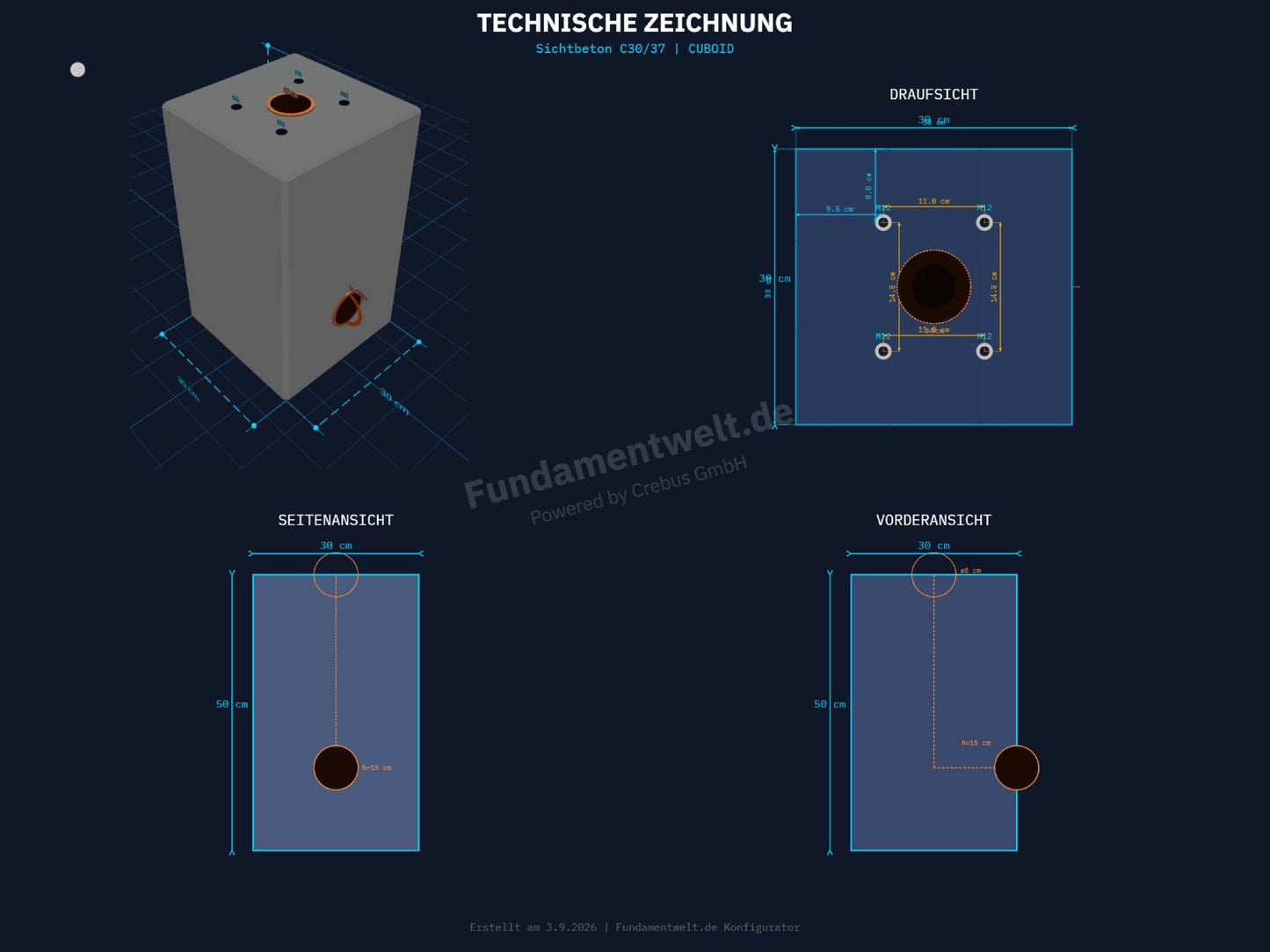 Prefabricated foundation XL (101 kg) made of concrete for "DIE-LADESÄULE.DE" charging station, base or stele