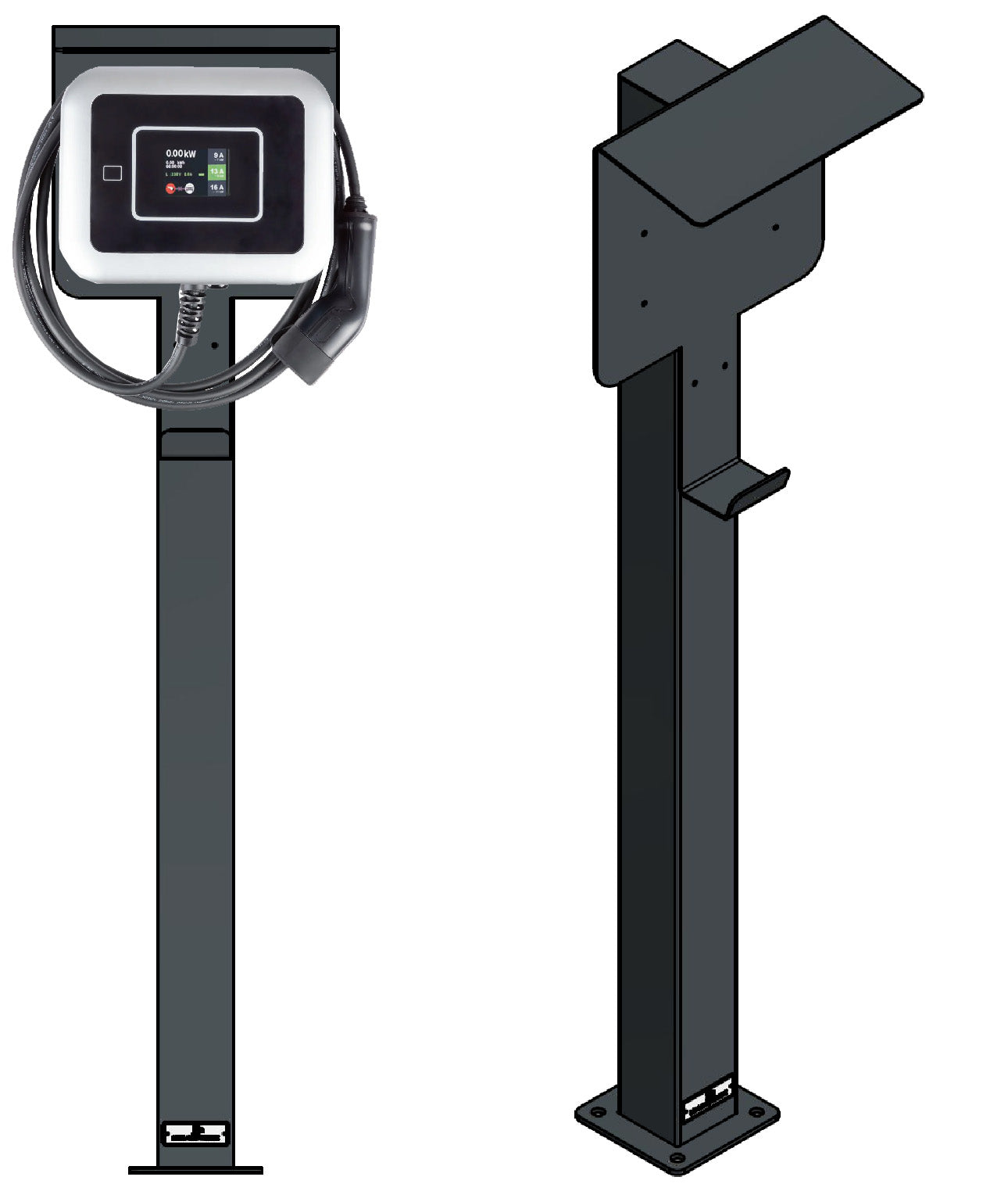 Laddningsstolpe lämplig för LIDL & Ultimate Speed Wallbox med tak och kabelkrok | Stand | Stele | Base