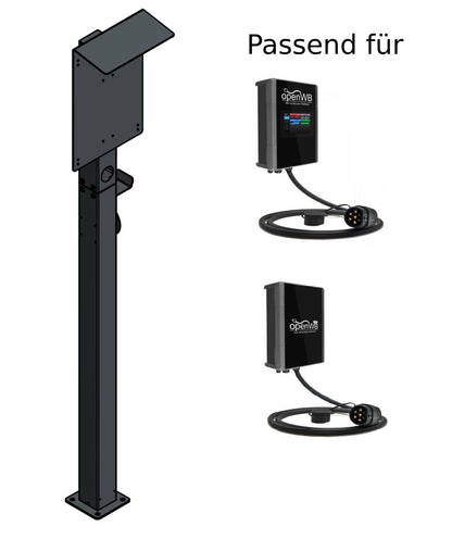 Laddningsstolpe lämplig för OpenWB Series 2 Duo / Standard Wallbox med tak och 2 kabelhållare | Stativ | Stele