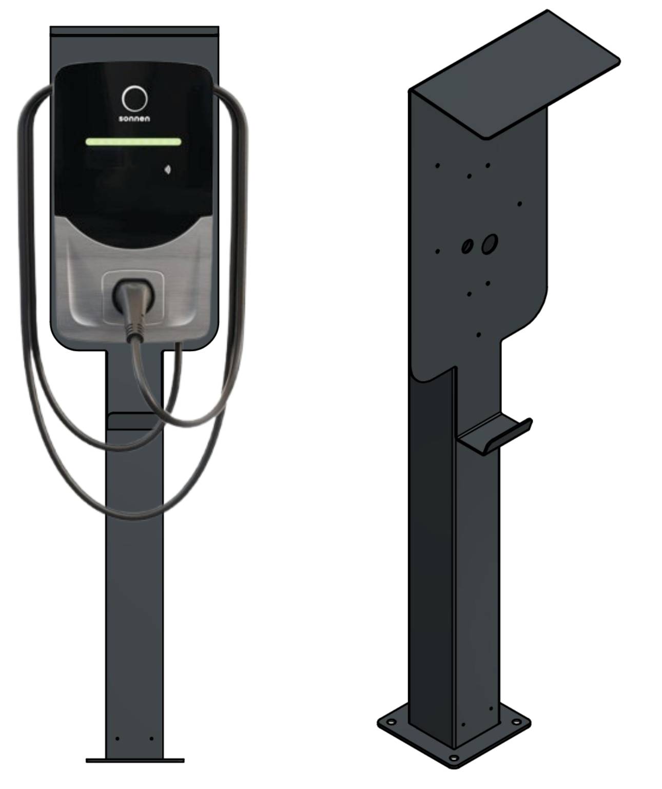Laddningsstolpe lämplig för Sonnen laddbox med tak | stativ | piedestal | bas