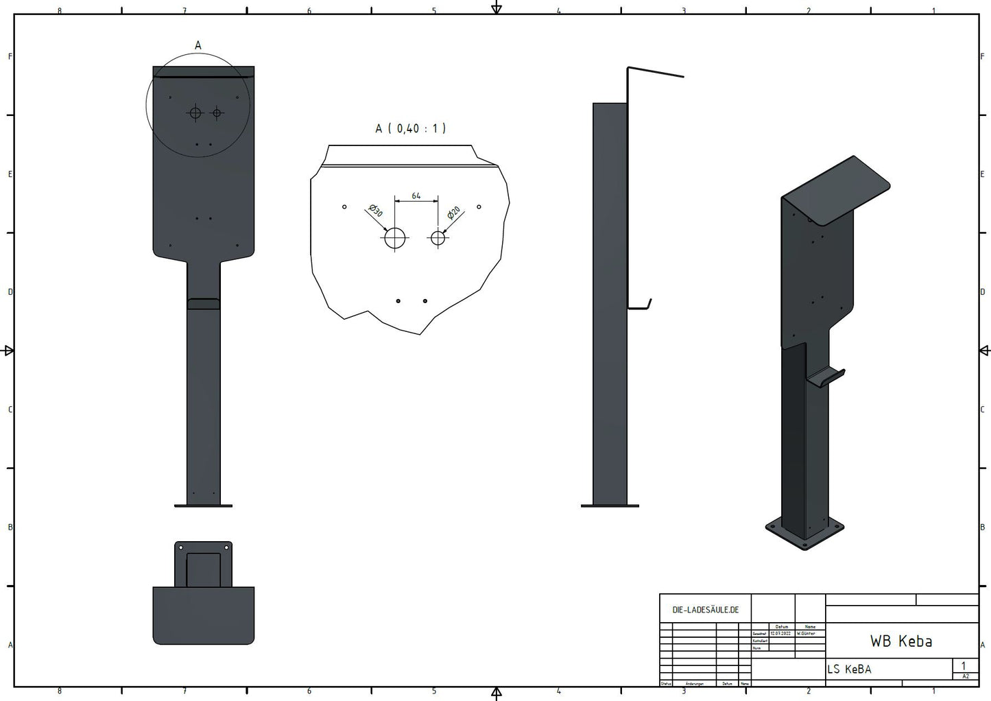 Charging station suitable for KEBA P20, P30 wallbox with roof | Stand | Stand | stele