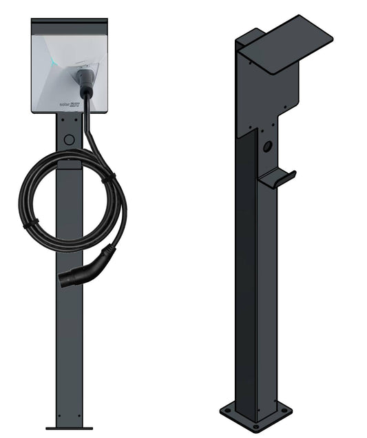 „Edelstahl Ladesäule SolarEdge One anthrazit mit Dach – freistehender Wallbox Ständer“