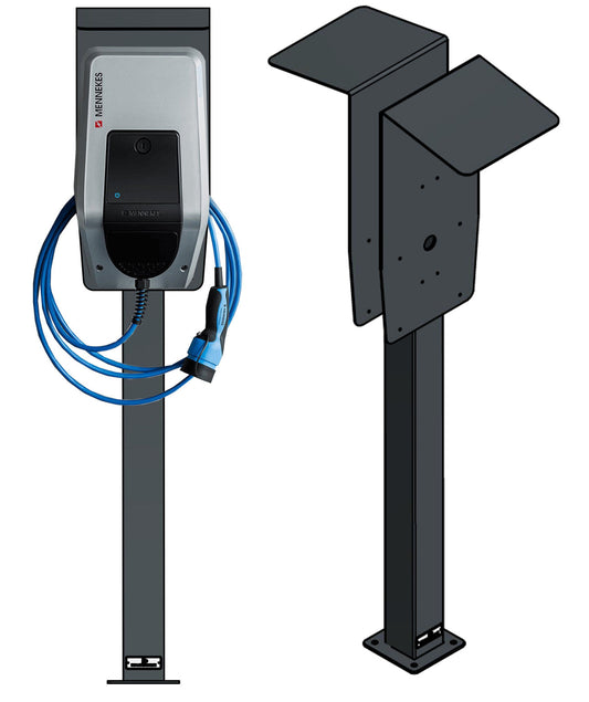 Dubbel laddningsstolpe lämplig (DUO) för 2 Mennekes Amtrom laddningsboxar med tak | stativ | piedestal | bas