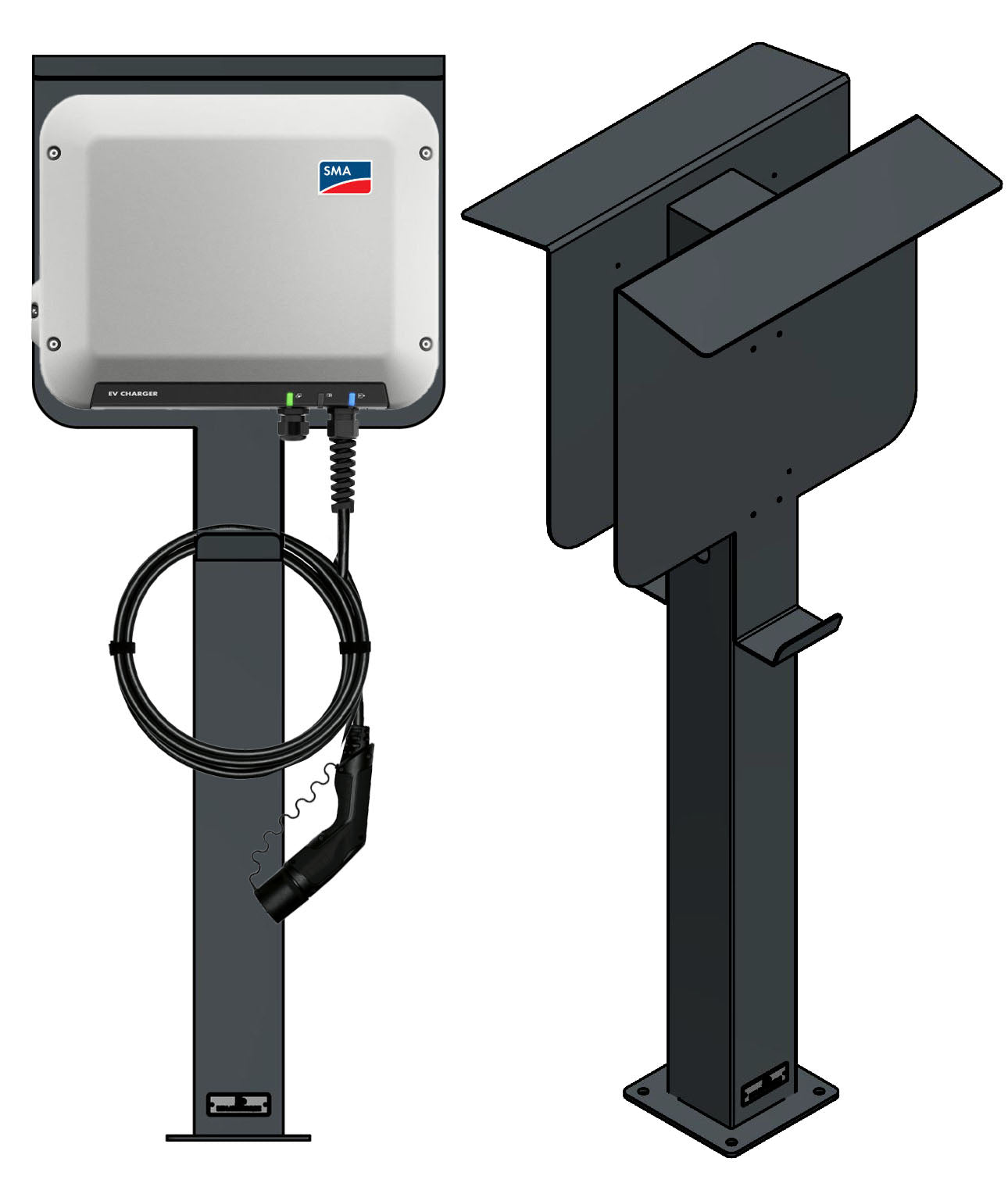 Double charging column suitable for 2x SMA EV Charger Wallbox with roof | Stand | Stand | Stele | base