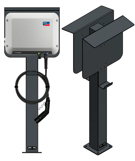 Dubbel laddningsstolpe lämplig för 2x SMA EV-laddare Wallbox med tak | Stativ | Piedestal | Bas