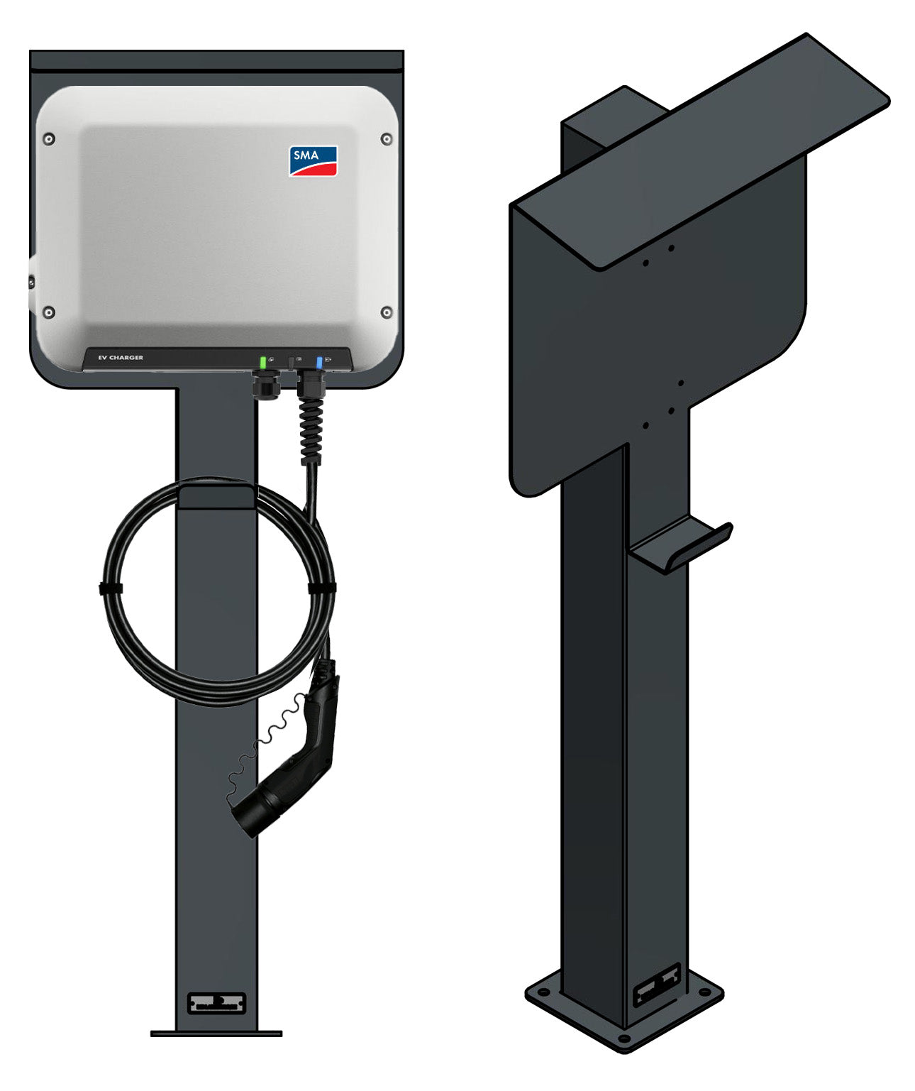 Laddningsstolpe lämplig för SMA EV-laddare Wallbox med tak | Stativ | Piedestal | Bas