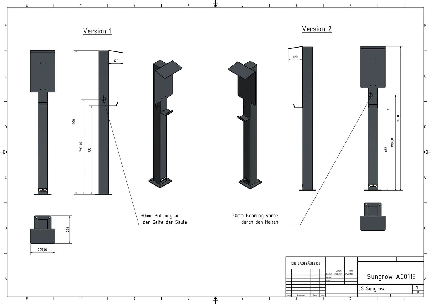 Laddningsstolpe lämplig för Sungrow Wallbox med tak | stativ | piedestal | bas